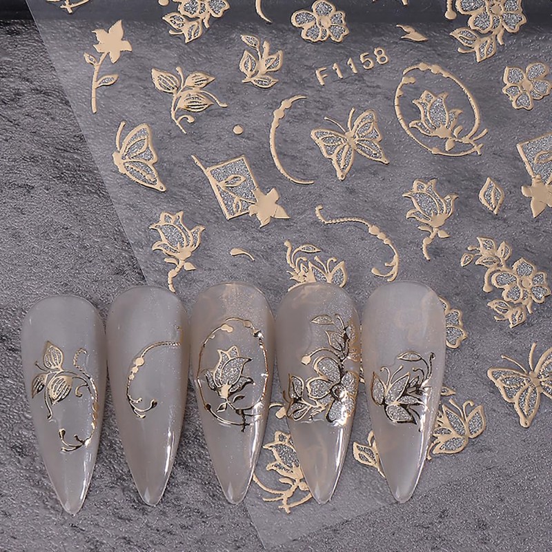 Gold Nail Stickers Butterfly Nail Art Stickers 6 Sheets 3D