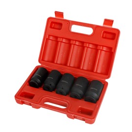 wangtney 5Pcs 1/2" Drive Deep Impact Socket Set 12 Point Metric 30mm 32mm 34mm 35mm 36mm, Heavy Duty Drive Deep Spindle Axle Nut Impact Socket Set