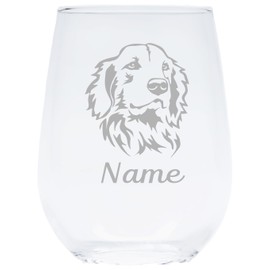 Golden Retriever dog themed with name 17 oz. stemless wine glass