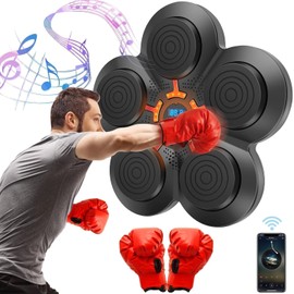 Esinyee Musical Boxing Machine with Boxing Gloves Wall Mounted Smart Bluetooth Musical Boxing Machine for Home Fitness and Home Entertainment Gift, Black Red