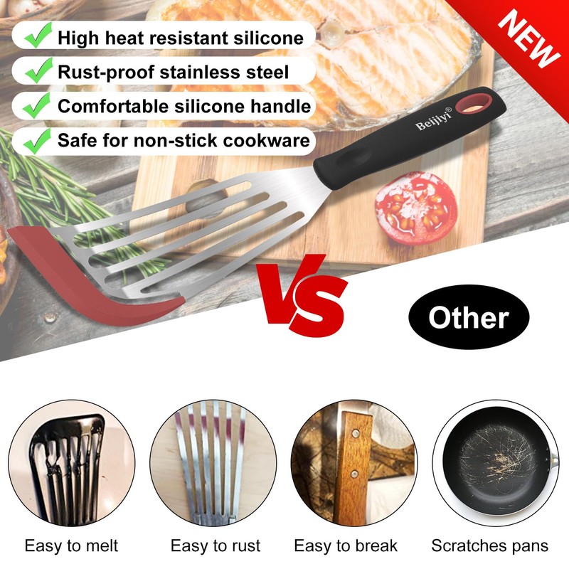 Beijiyi Fish Spatula Turner Set of 2, Heat Resistant Silicone