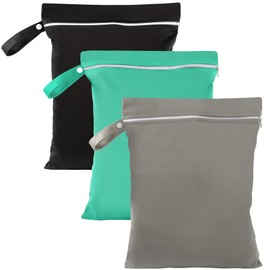 3 Stück Nassbeutel,40 x 30 cmWetbag wasserdichte Wet Bag mit Reißverschluss Wiederverwendbarer Reise Nasssack mit Klein Nasstasche Schwimmen für Badeanzüge/Strandtücher/Windeln（Grau+Grün+Schwarz）