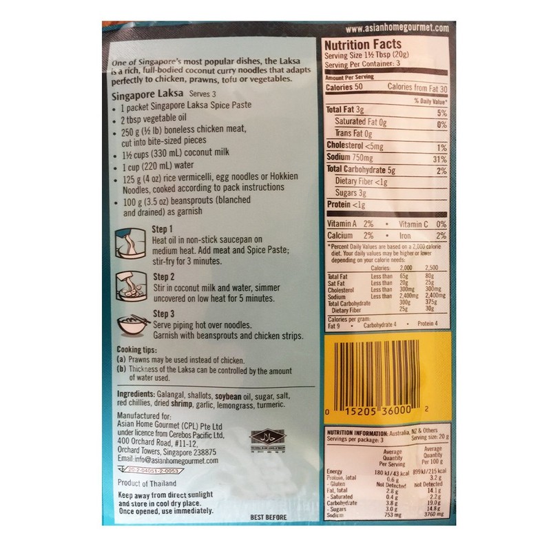 Asian Home Gourmet Spice Paste for SINGAPORE LAKSA - Coconut