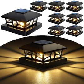 NIORSUN Solar Post Lights Outdoor, Fence Post Solar Lights Warm White Outdoor Waterproof Edison LED Bulbs Garden Patio Fence Deck Decor, Post Cap Lights 4x4 Wood Vinyl, Black 8 Pack
