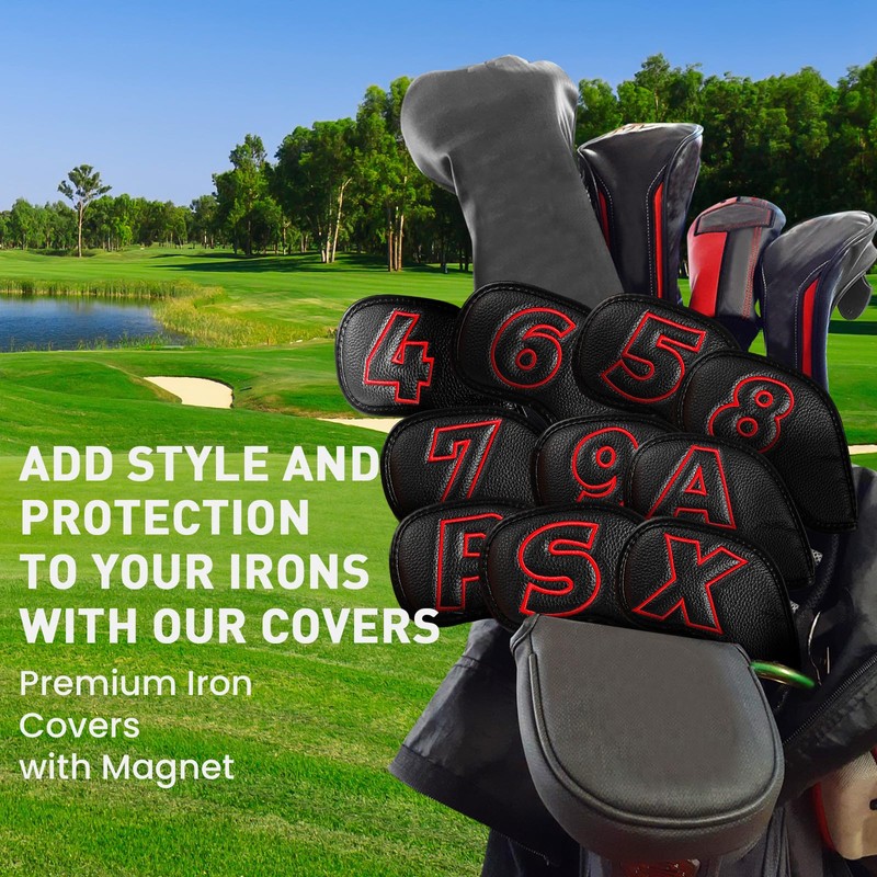 Golf Iron Headcovers 10 Pack Set Synthetic Leather with Magnetic