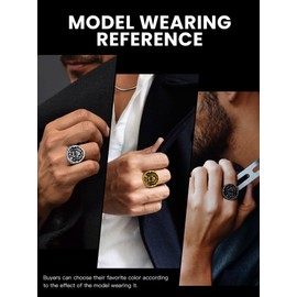 Hoyazvet Masonic Rings for Men 18K Gold Plated Round Freemason Rings - Size 13