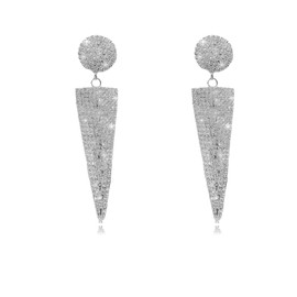 DEYOUM Geometric Triangle Earrings for Women Trendy Simple Sparkling Rhinestone Crystal Geometric Triangle Round Dangle Drop Earrings Wedding Bridal Party Jewelry Gifts (silver)