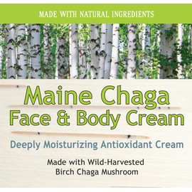 Maine Chaga Face & Body Cream | 4 oz Value Size | Made with Wild Harvested USA & Canadian Grown Chaga | Natural Ingredients | Lightweight Lotion for the Face Yet Moisturizing for the Whole Body