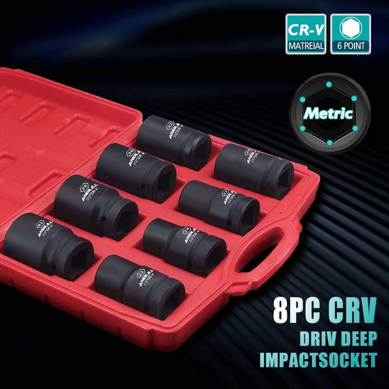 Anbull 1" Drive Jumbo Impact Socket Set, 9 Pieces Universal
