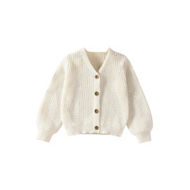 GORGLITTER Girl's Button Down Cardigan Cute Lantern Long Sleeve V Neck Knitted Sweaters Top Apricot 4Y