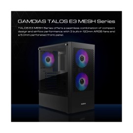 GAMDIAS Gaming ATX Mid Tower PC Computer Case w/Tempered Glass, 3 Built-in 12...