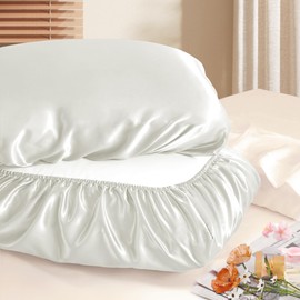 Manyshofu Satin Pillowcases for Hair Protection - 1Pcs White Pillow Cases, Elastic Band Standard & Queen Satin Pillowcases Luxury Silky Pillow Cases Travel Pillow Covers
