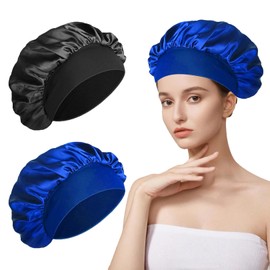 Bonnet Sleep Cap Hair, Bonet Silk, Shower Cap Women, Sleep Cap Hair Protection Children, Sleep Cap Curls, Satin Hood for Sleeping Men, Silk Hood Hair, Hair Protection (Navy Blue and Black)