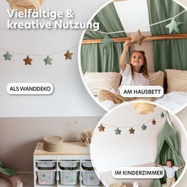 LILIMAUS Star Bunting Fabric [in 12 Colours] Bunting Children's Room - 100% Cotton Handmade Garland Fabric - Bunting Muslin - House Bed Decoration Girls & Boys - Garland Decoration Baby Room