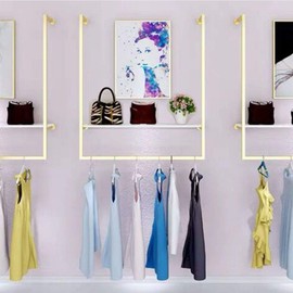 MDEPYCO Clothing Store Simple Wall Mounted Metal Display Rack, Window Hanging Garment Racks, U-shaped Shelf, Wedding Dress Organization, Home Clothes Rod Storage Towel Rack (Gold C, 39" L)