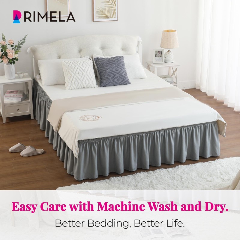 RIMELA Grey Bed Valance Sheet King Elasticized Bed Skirt Easy