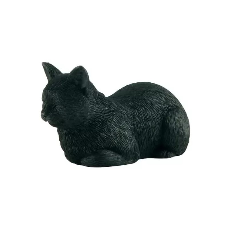 3" Black Cat Sleeping Hand Painted Mini Figurine Statue Sculpture