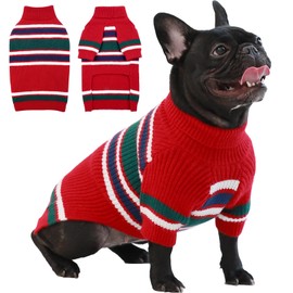 IECOii Dog Jumper for Large Dogs, Large Dog Jumper for Male and Female Dogs, Warm Christmas Dog Sweater, Striped Dog Jumper for Girls, Winter Clothes for French Bulldogs, L
