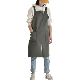 LeafIn WGZ Women's Long Length Apron with Pockets, H-Type, Buckle, Kitchen, Cafe Style, Cooking Class, Easy to Put on and Take Off, green