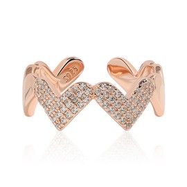 Meissa Chunky Stapelring Herzdiamant 925 Sterling Silber Ring für Damen Breiter Stapelband Rosé & Gold Verstellbare Freundschaftsringe, Roségold