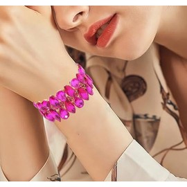 chaoyite Women's Statement Stretch Bangle Wide Teardrop Marquise-Shape Crystal Elastic Bracelet Art Deco Bridal Jewelry, 9, Crystal, crystal