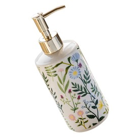 WOONEKY Ceramic Lotion Dispenser with Pump Elegant Refillable Soap Pump for Kitchen Bathroom Living Stylish Flower Print Design Easy to Use for Home Decor