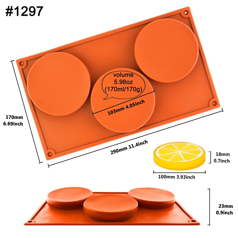 Funshowcase Moldes de silicona de 3 cavidades de disco redondo