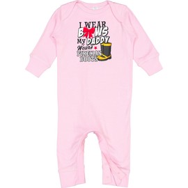 inktastic I Wear Bows My Daddy Wears Fireman Boots Baby Romper Coveralls 12 Months Pink 2f955