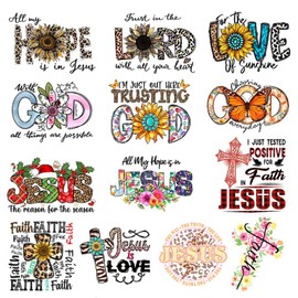 13Pcs Jesus God Iron on Stickers Decals Leopard Blessing Words Heat Transfer Decals Washable DIY Applique for T-Shirts Jackets Cowboy Backpacks Clothes