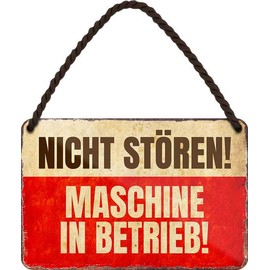 WOGEKA ART HS264 Retro Tin Sign "Nicht stören! Maschine in Betrieb" [German Language] Funny Saying Gift Idea Birthday Christmas Decoration 18 x 12 cm Vintage Design Hanging Sign Metal