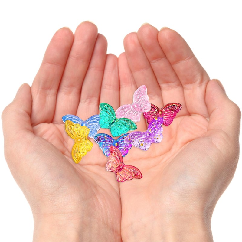 50pcs Transparent Butterfly Shaped Beads, Mixed Color Glass Butterfly Beads,