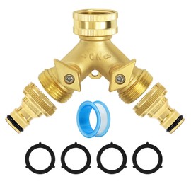 Garden Hose Splitter 2 Way, Y Hose Pipe Splitter Individual On/Off, Double Outlet Garden Tap, 3/4" Hose Connector with 2 Quick Connector and Fittings for Watering, Gardening, Washing