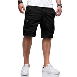 Comdecevis Mens Casual Cargo Shorts Cotton Drawstring Classic Cargo Stretch Short with 6 Pockets Medium Black