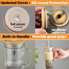 ALINK 24oz Ribbed Glass Cups with Bamboo Lids and Straws,