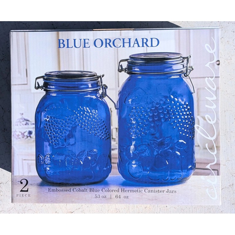 Circleware Blue Orchard cobalt blue colored glass Jars, 2 piece: