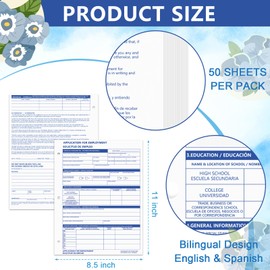 50 Sheets Bilingual Employee Application Folders 8.5 X 11 inch Job Application Form Employment Employment Application Form Book 3-Hole English and Spanish for Personal Detail Office Supplies (100)