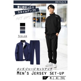 Benke Men's Jersey Top and Bottom Set, Long Sleeve, Stylish, Loungewear, Spring, Autumn, Gym, Sports, Running, Sweat Absorbent, Quick Drying, navy