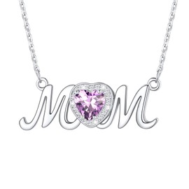 SILVERCUTE Mothers Day Gifts from Daughter Heart Chain Necklace Women Cubic Zirconia June Birthstone Jewellery Sterling Silver