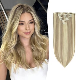 Clip in Hair Extensions Real Human Hair 120g 7pcs Human Hair Clip in Extensions 14 Inch Ash Blonde to Lightest Blonde #18/613 Thickened Straight Real Hair Extensions Clip in Human Hair