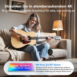 EMEET Piko+ Webcam 4K, World's First AI-Powered 4K Webcam with Dual Camera and AI Auto Focus, with 1/2.55 Inch Sony Sensor, 3 Microphones and 3 Sound Modes, Panda Privacy Cover, Ideal for Live