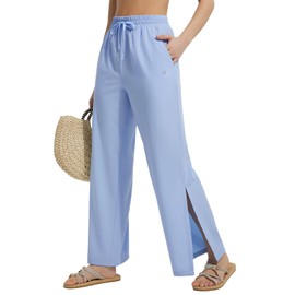 baleaf Women's Wide Leg Beach Pants UPF50+ Long Swim Pants High Waisted Lightweight Quick Dry Flowy Swim Capris with Pockets Light Blue L