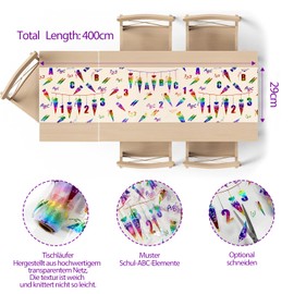 Syoulin - 400 cm x 29 cm Table Runner Table Runner for First Day at School Decoration, School Child Sugar Bags ABC Table Runner Table Decoration for School Decoration, Perfect for Party Decorations