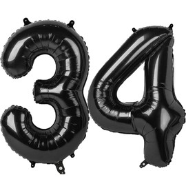 40 Inch Black Number 34 Digital Balloon,Jumbo Mylar Foil Helium Balloon for 34 Balloons for Birthday Party,Wedding Anniversary Party Decorations
