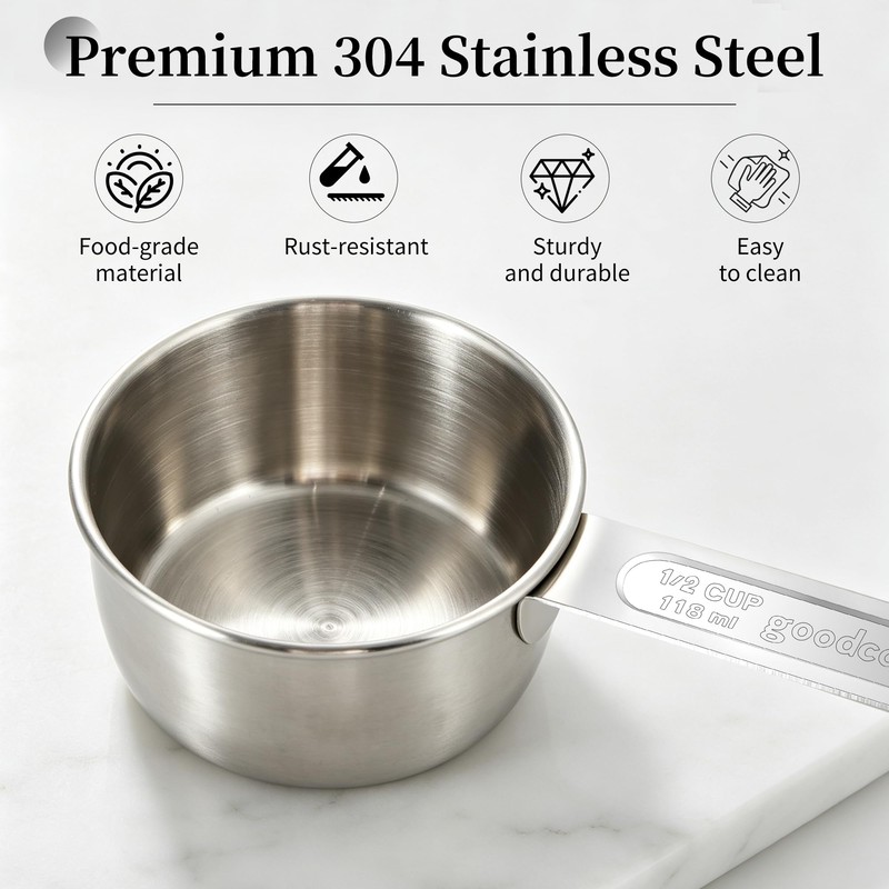 YC Kitchen 8Pcs Measuring Cups and Spoons Set Stainless Steel