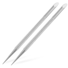 TOVINANNA Stainless Steel Cuticle Pusher Tool - 2Pcs Dual-Ended Nail Art Manicure Pedicure Tools with Ergonomic Grip for Precise Cuticle Care and Polish Removal