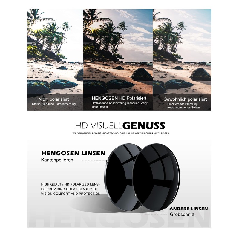 HENGOSEN Sunglasses for Men, Polarised Sunglasses for Men with Lightweight