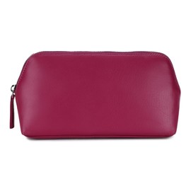 Women's Leather Cosmetic Bag - Medium Travel Makeup Pouch - Make-Up Case (Pink)