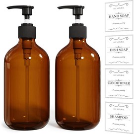 2 count Black Soap Dispenser, 16oz Black Plastic Dish Soap Dispenser Hand Soap Dispenser for Kitchen, Farmhouse Soap Dispenser for Bathroom Accessories, Soap Lotion Dispenser Set - Color: Amber