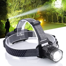 Aikertec LED Headlamp Rechargeable, 90000 Lumens Bright Headlamp,Headlamp Flashlight, Zoomable, Waterproof Headlamp for Adult, for Outdoor Camping, Running, Fishing