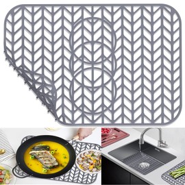 AWOKE Sink Protectors for Kitchen Sink - 19"x 13" Sink Mat - Heat resistant Easy-clean Silicone Sink Mat - for Protection of Stainless Steel Sink - with 3 Reserved Holes (Grey)